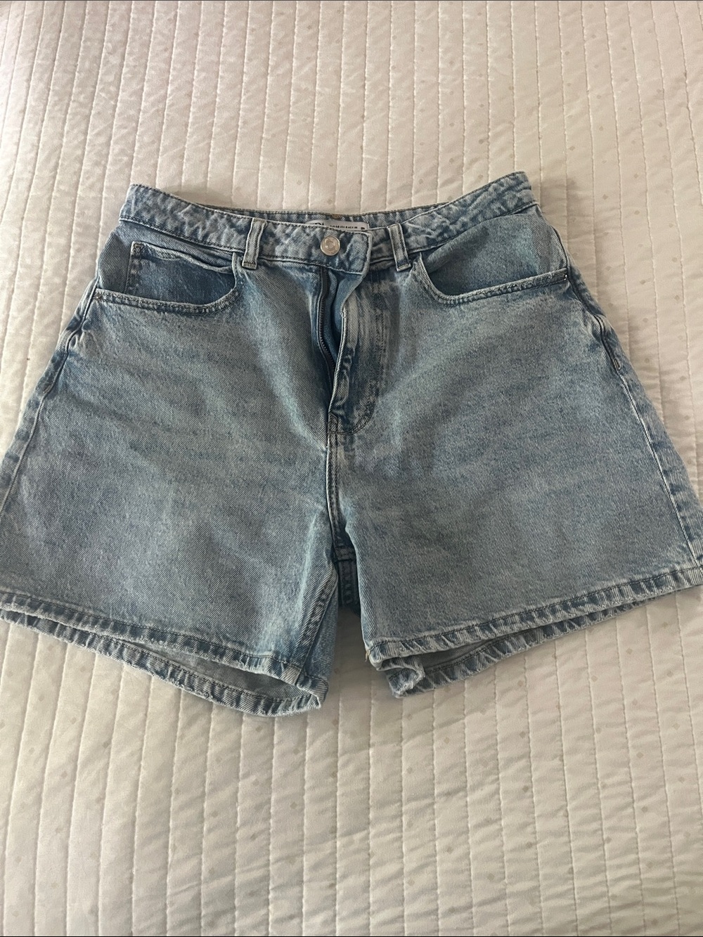 Zara Light Blue Denim High-Rise Shorts